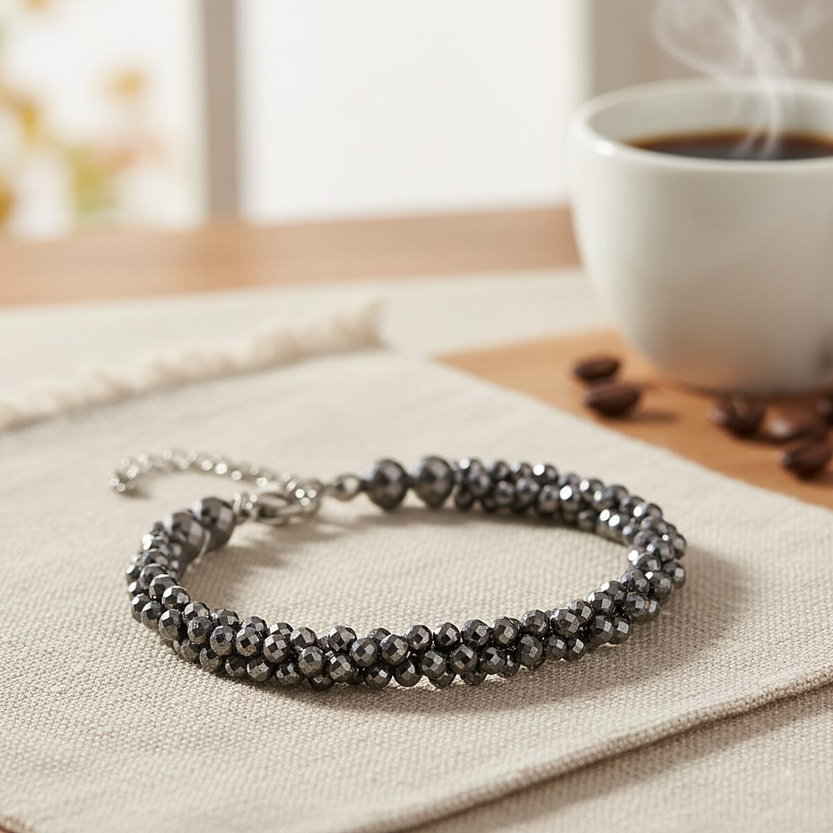 Doorbuster Terahertz 35.00 ctw Beaded 3 Row Twisted Bracelet in Stainless Steel (7-9In) image number 1