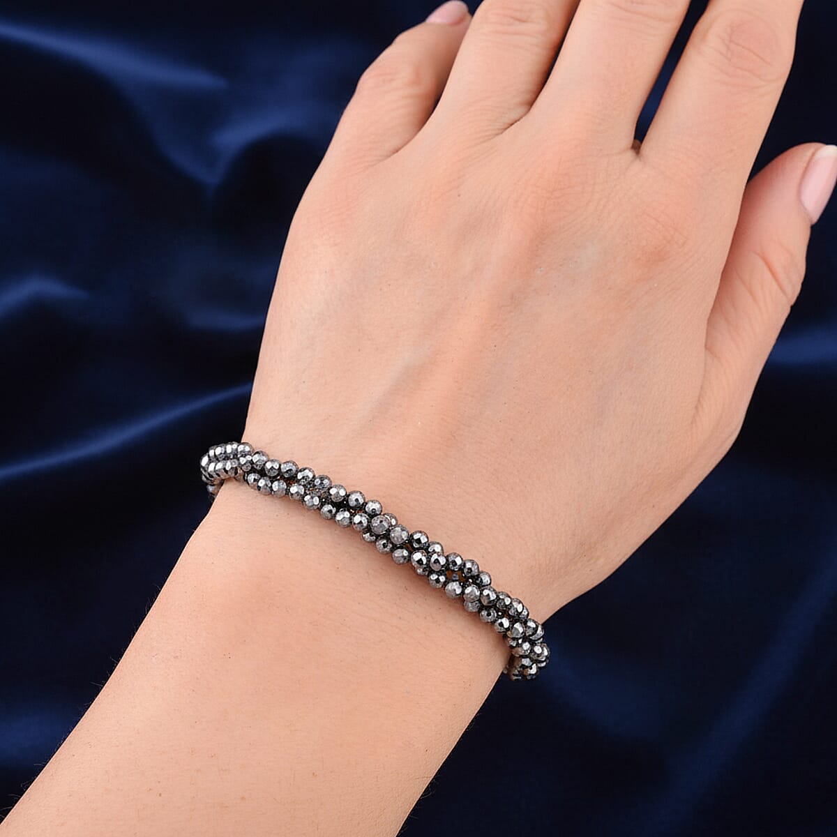 Doorbuster Terahertz 35.00 ctw Beaded 3 Row Twisted Bracelet in Stainless Steel (7-9In) image number 2