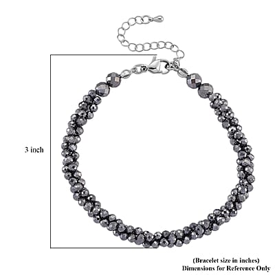 Terahertz 35.00 ctw Beaded 3 Row Twisted Bracelet in Stainless Steel (7-9In)