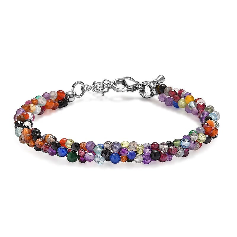 EverTrue Multi Gemstone 50.00 ctw Bracelet in Stainless Steel (7.25-9.25In)