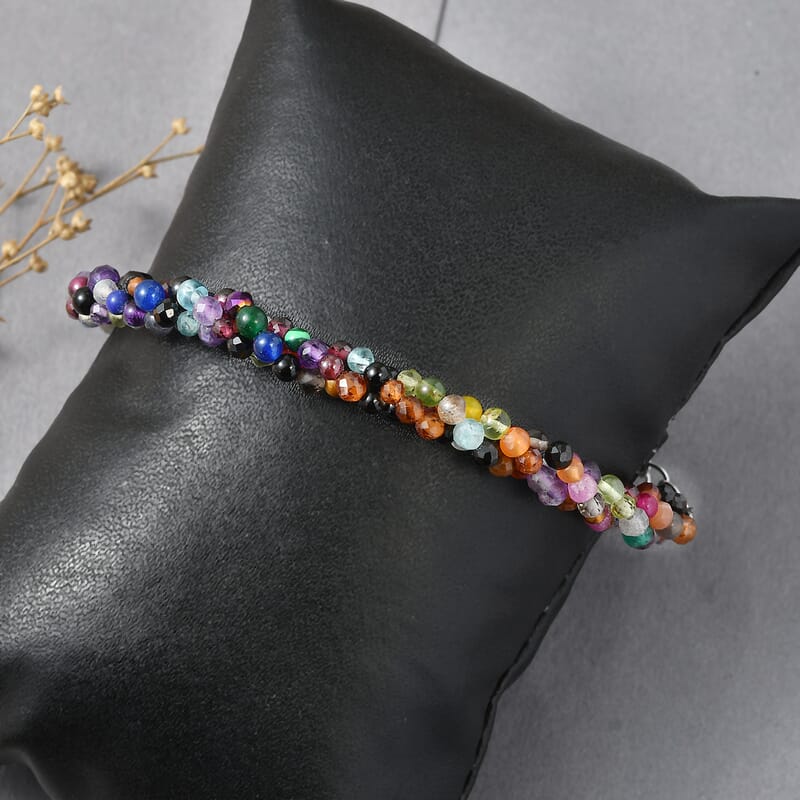 EverTrue Multi Gemstone 50.00 ctw Bracelet in Stainless Steel (7.25-9.25In)