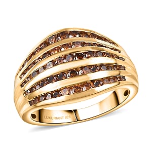 Luxuriant Lab Grown Red Diamond (IR) SI 1.50 ctw Multi Row Ring in 18K Vermeil Yellow Gold Over Sterling Silver (Size 6.0)