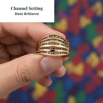 Luxuriant Lab Grown Red Diamond (IR) SI 1.50 ctw Multi Row Ring in 18K Vermeil Yellow Gold Over Sterling Silver (Size 6.0)