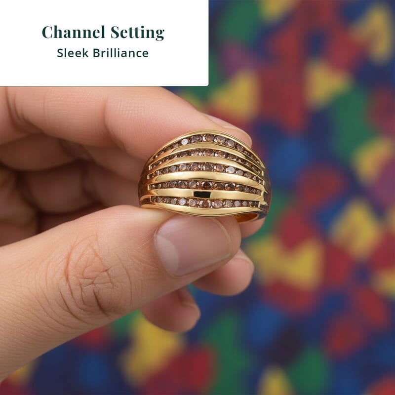 Luxuriant Lab Grown Red Diamond (IR) SI 1.50 ctw Multi Row Ring in 18K Vermeil Yellow Gold Over Sterling Silver (Size 6.0)