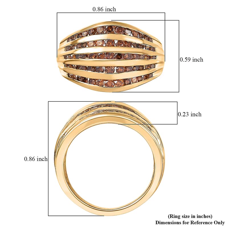 Luxuriant Lab Grown Red Diamond (IR) SI 1.50 ctw Multi Row Ring in 18K Vermeil Yellow Gold Over Sterling Silver (Size 6.0)