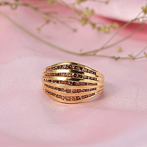 Luxuriant Lab Grown Red Diamond Multi Row Ring in 18K Vermeil YG Over Sterling Silver 1.50 ctw (Size 7.0)