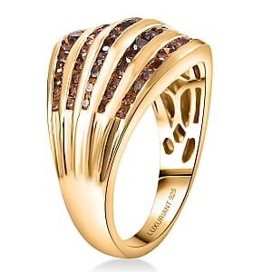 Luxuriant Lab Grown Red Diamond Multi Row Ring in 18K Vermeil YG Over Sterling Silver 1.50 ctw (Size 7.0)