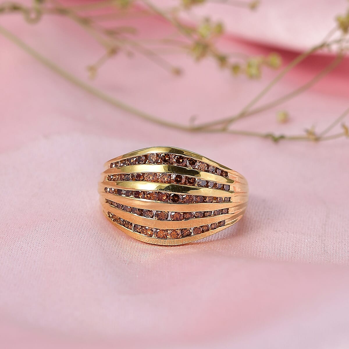 Luxuriant Lab Grown Red Diamond Multi Row Ring in 18K Vermeil YG Over Sterling Silver 1.50 ctw (Size 9.0) image number 1