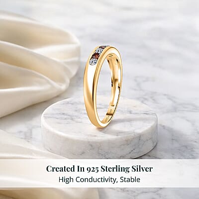 Luxuriant Lab Grown Red Diamond (IR) and Lab Grown Diamond 0.33 ctw Fire & Frost Band Ring in 18K Vermeil Yellow Gold Over Sterling Silver (Size 10.0)