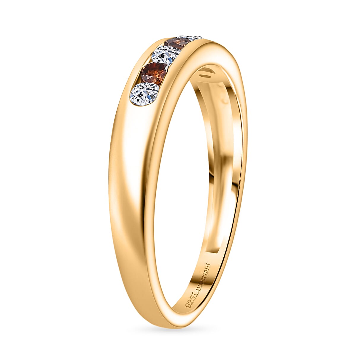 Luxuriant Lab Grown Red Diamond (IR), Lab Grown Diamond Ring in 18K Vermeil YG Over Sterling Silver (Size 10.0) 0.32 ctw image number 3