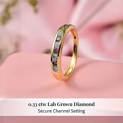 Luxuriant Lab Grown Red Diamond (IR) and Lab Grown Diamond 0.33 ctw Fire & Frost Band Ring in 18K Vermeil Yellow Gold Over Sterling Silver (Size 10.0)