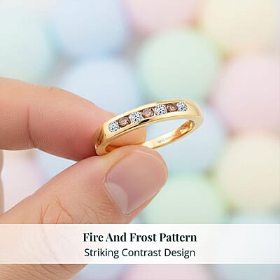 Luxuriant Lab Grown Red Diamond (IR) and Lab Grown Diamond 0.33 ctw Fire & Frost Band Ring in 18K Vermeil Yellow Gold Over Sterling Silver (Size 10.0)