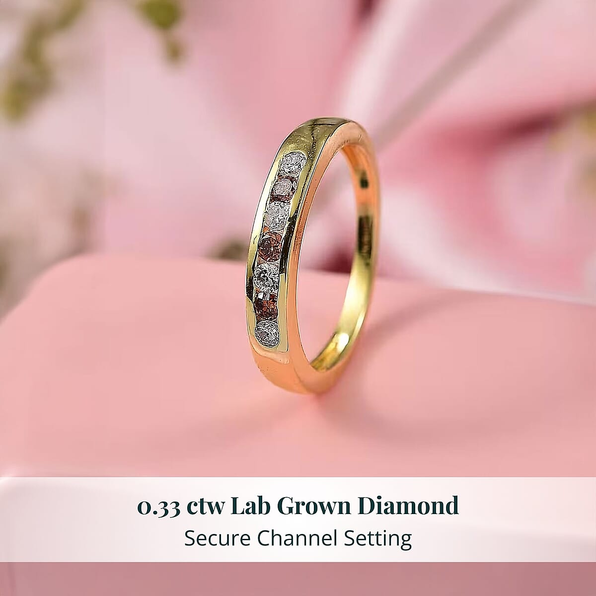 Luxuriant Lab Grown Red Diamond (IR) and Lab Grown Diamond 0.33 ctw Fire & Frost Band Ring in 18K Vermeil Yellow Gold Over Sterling Silver (Size 7.0) image number 4