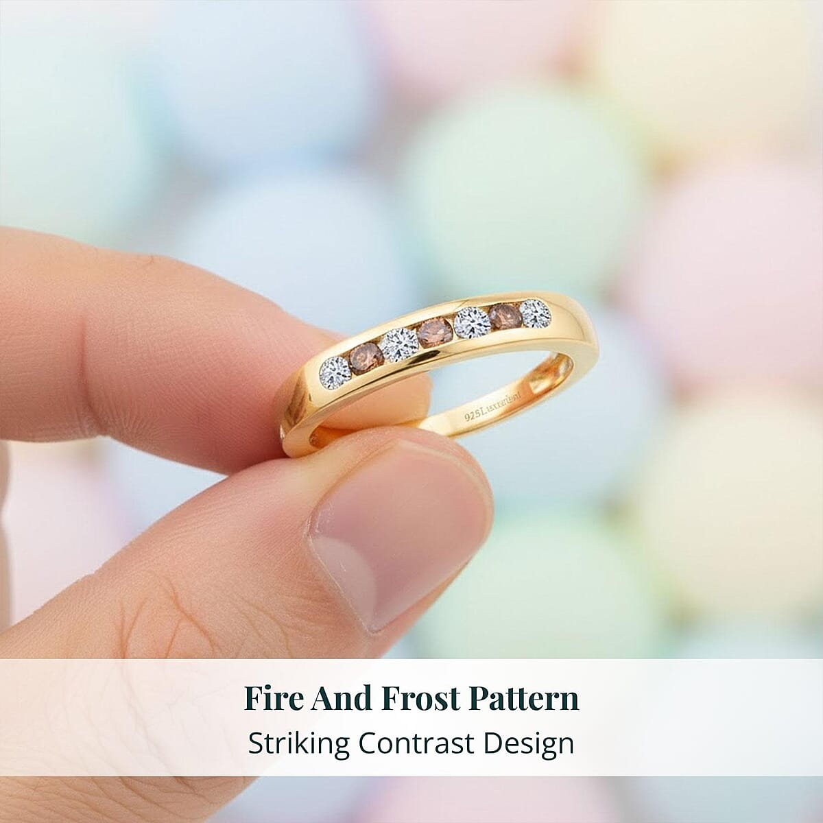 Luxuriant Lab Grown Red Diamond (IR) and Lab Grown Diamond 0.33 ctw Fire & Frost Band Ring in 18K Vermeil Yellow Gold Over Sterling Silver (Size 7.0) image number 5