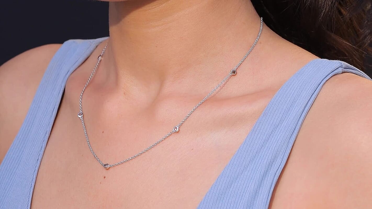 Luxuriant Lab Grown Red Diamond (IR) 0.35 ctw Firelight Station Necklace 20 Inches in Rhodium Over Sterling Silver