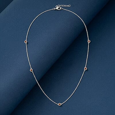 Luxuriant Lab Grown Red Diamond (IR) 0.35 ctw Firelight Station Necklace 20 Inches in Rhodium Over Sterling Silver