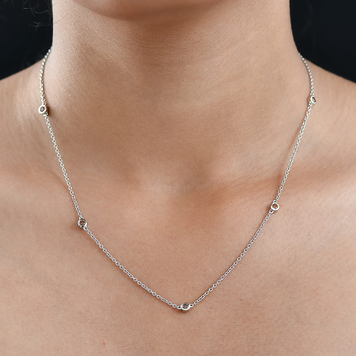 Luxuriant Lab Grown Red Diamond (IR) 0.35 ctw Firelight Station Necklace 20 Inches in Rhodium Over Sterling Silver image number 2