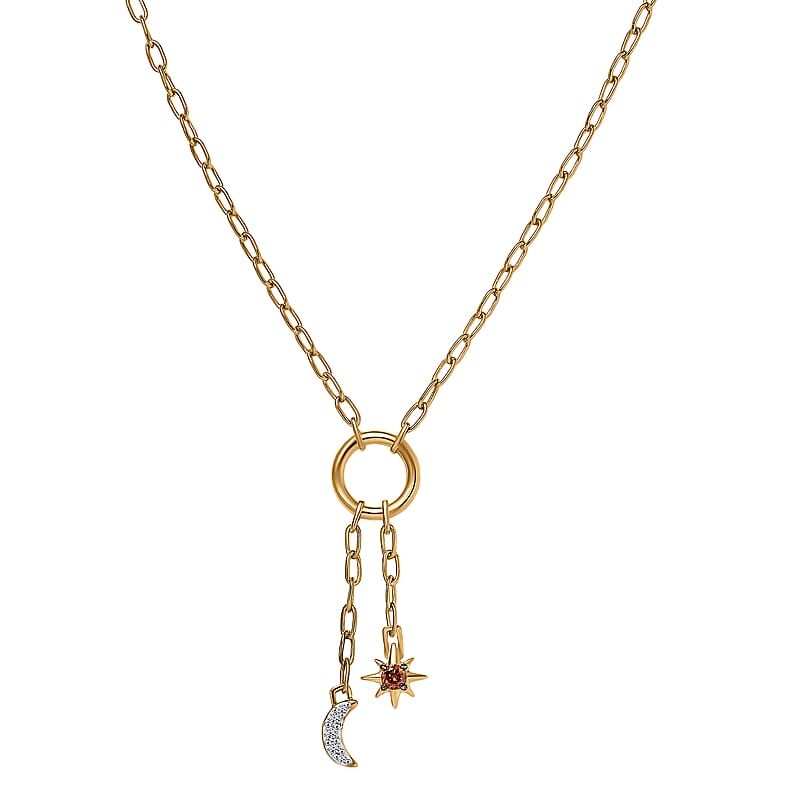 Luxuriant Lab Grown Red Diamond (IR) and Lab Grown Diamond (SI) 0.10 ctw Sun & Moon Necklace in 18K Vermeil Yellow Gold Over Sterling Silver 18-20 Inches