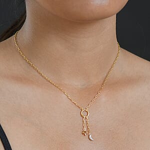 Luxuriant Lab Grown Red Diamond (IR) and Lab Grown Diamond (SI) 0.10 ctw Sun & Moon Necklace in 18K Vermeil Yellow Gold Over Sterling Silver 18-20 Inches