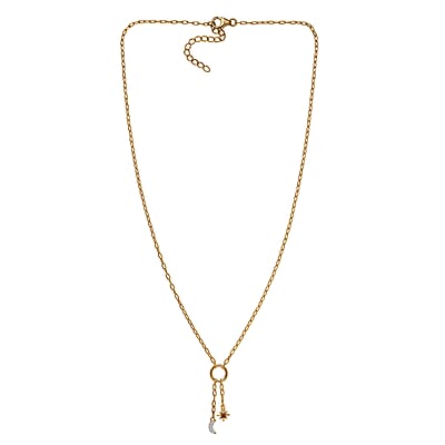 Luxuriant Lab Grown Red Diamond (IR) and Lab Grown Diamond (SI) 0.10 ctw Sun & Moon Necklace in 18K Vermeil Yellow Gold Over Sterling Silver 18-20 Inches