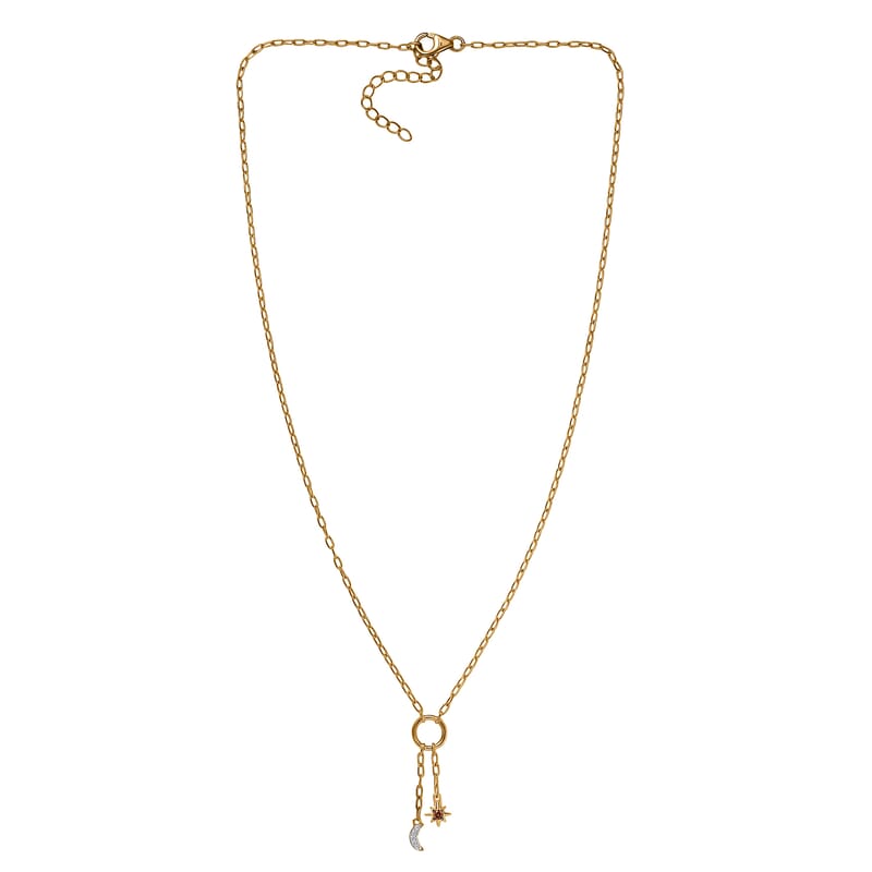 Luxuriant Lab Grown Red Diamond (IR) and Lab Grown Diamond (SI) 0.10 ctw Sun & Moon Necklace in 18K Vermeil Yellow Gold Over Sterling Silver 18-20 Inches
