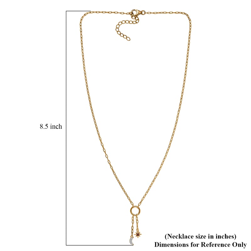 Luxuriant Lab Grown Red Diamond (IR) and Lab Grown Diamond (SI) 0.10 ctw Sun & Moon Necklace in 18K Vermeil Yellow Gold Over Sterling Silver 18-20 Inches