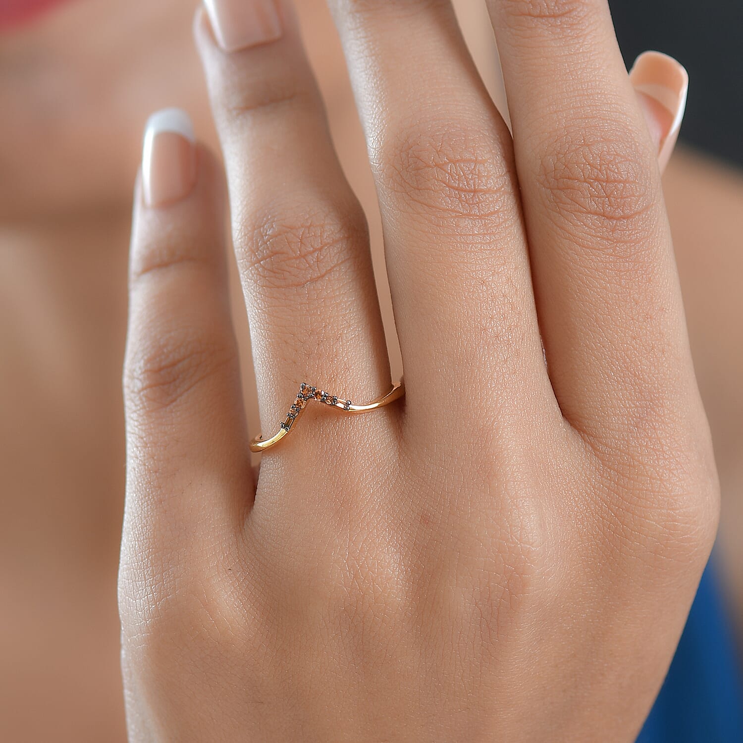 Luxuriant Lab Grown Red Diamond (IR) SI 0.10 ctw Flame Curve Band Ring in 18K Vermeil Yellow Gold Over Sterling Silver