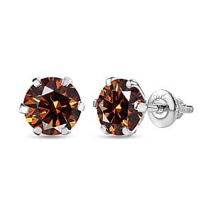 Luxuriant Lab Grown Red Diamond SI (IR) 2.00 ctw Rosetta Studs Earrings in 10K White Gold