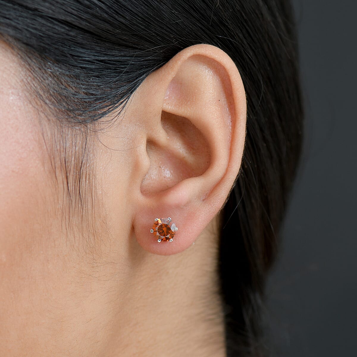 Luxuriant Lab Grown Red Diamond SI (IR) 2.00 ctw Rosetta Studs Earrings in 10K White Gold image number 2