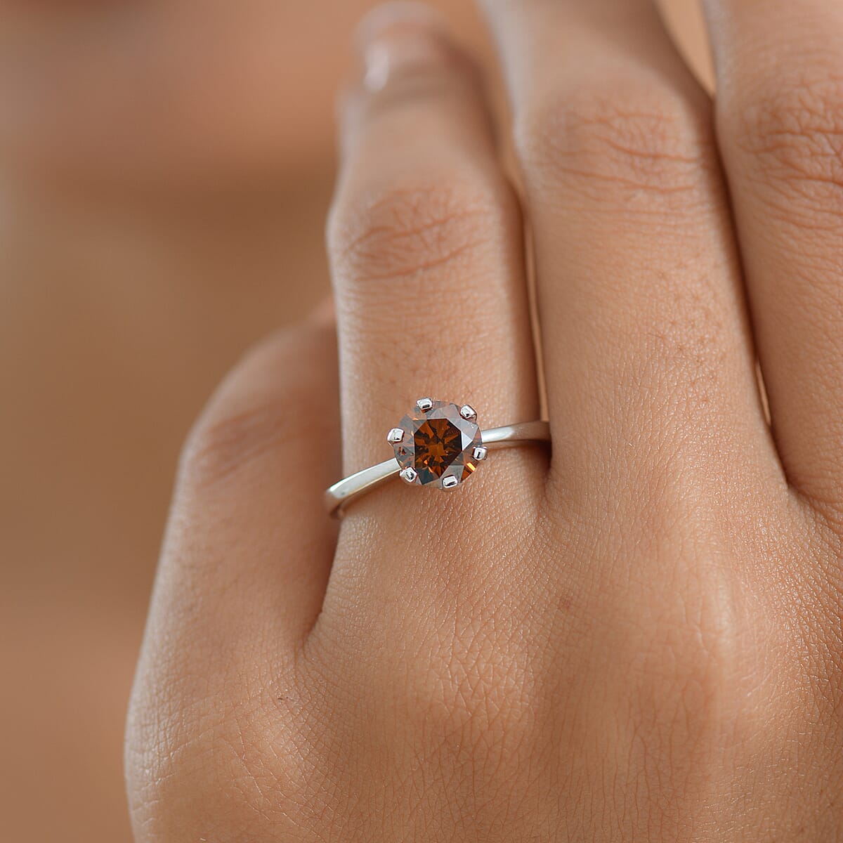 Luxuriant Lab Grown Red Diamond SI (IR) 10.0) 1.50 ctw Rosetta Solitaire Ring in 10K White Gold (Size 10.0) image number 2