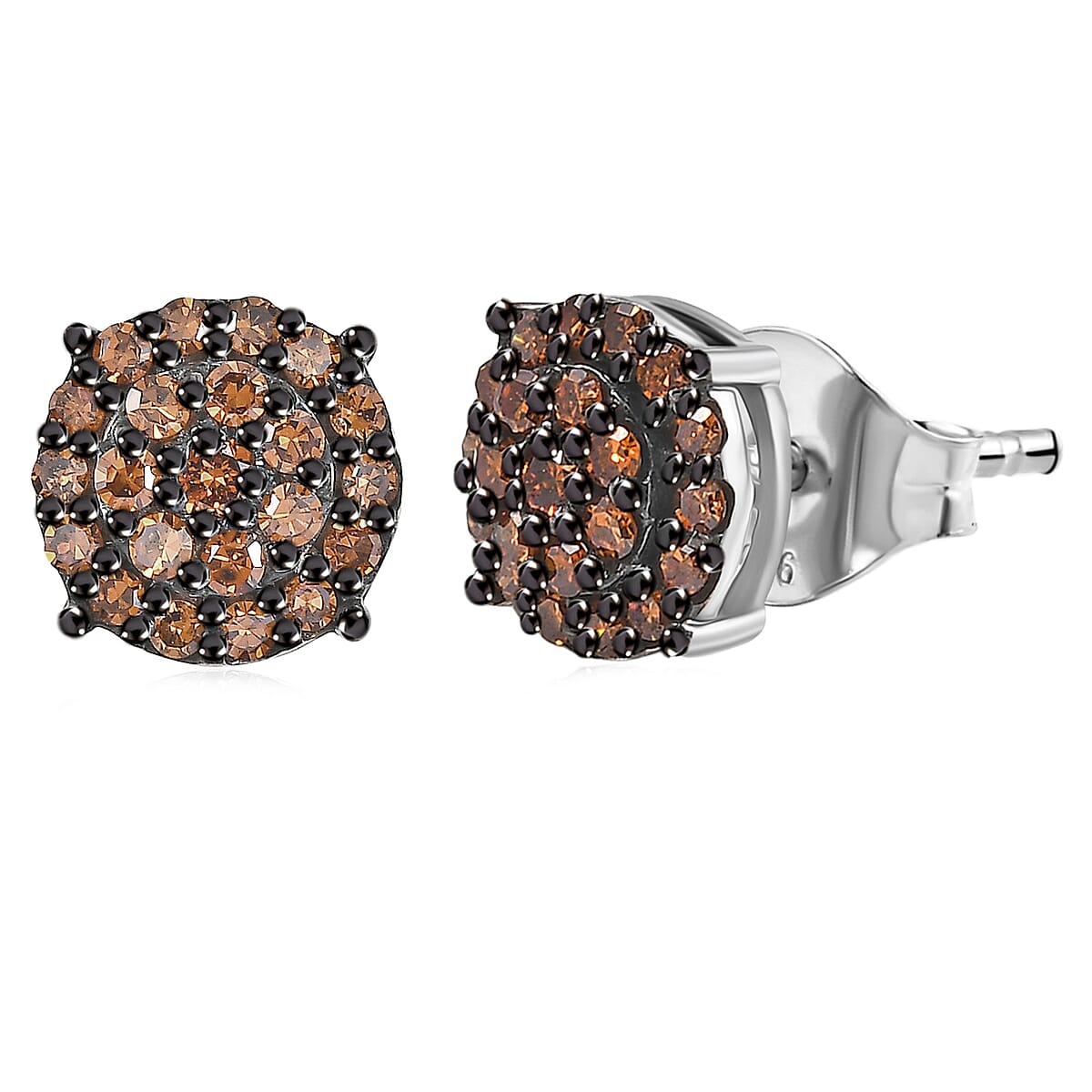 Luxuriant Lab Grown Red Diamond (IR) 0.50 ctw Rosetta Halo Studs Earrings in Rhodium Over Sterling Silver  image number 0