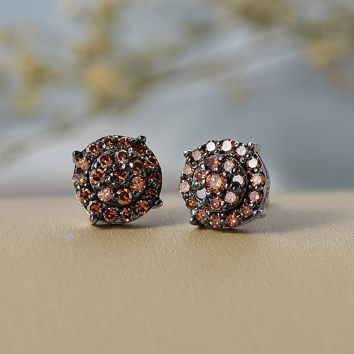 Luxuriant Lab Grown Red Diamond (IR) 0.50 ctw Rosetta Halo Studs Earrings in Rhodium Over Sterling Silver  image number 1