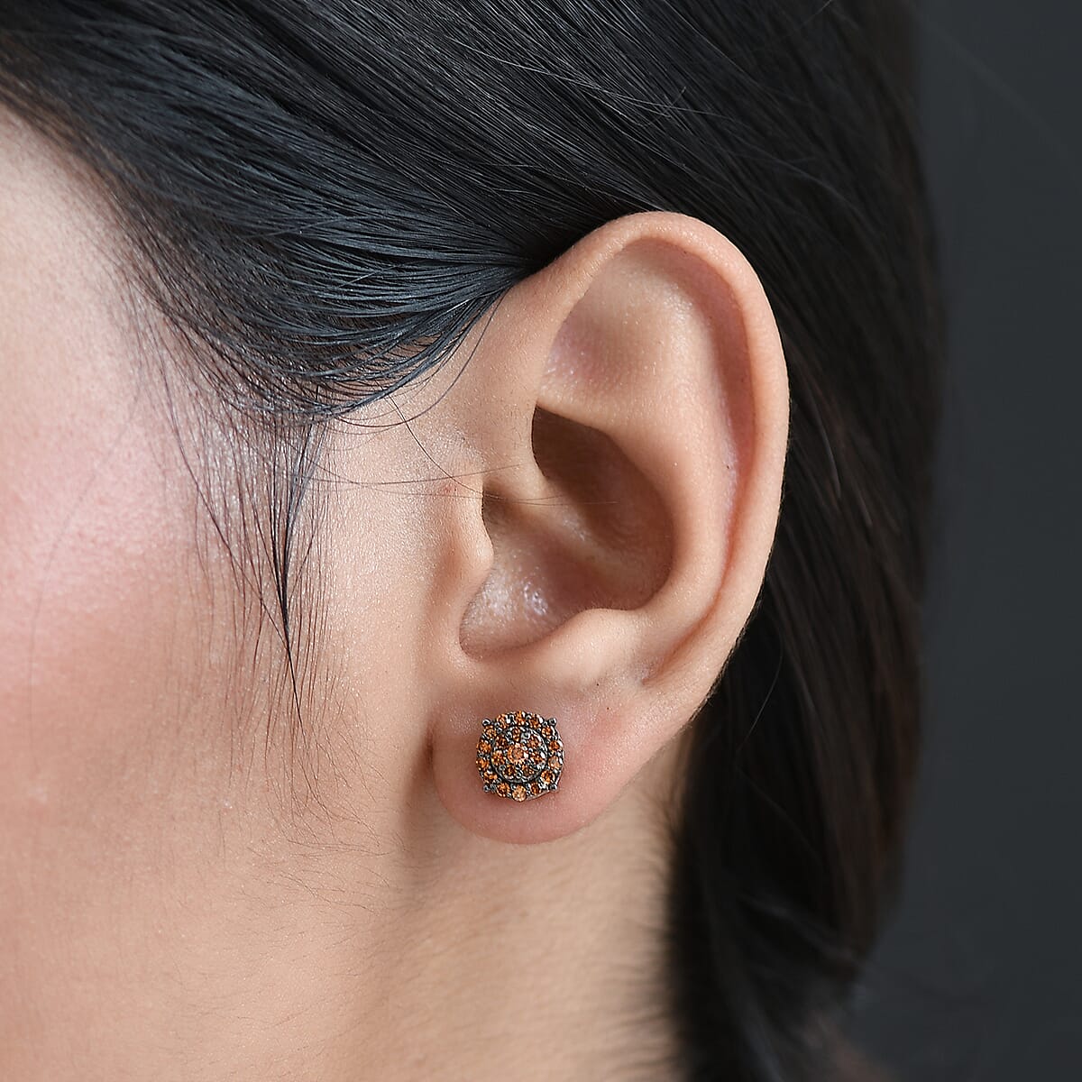 Luxuriant Lab Grown Red Diamond (IR) 0.50 ctw Rosetta Halo Studs Earrings in Rhodium Over Sterling Silver  image number 2