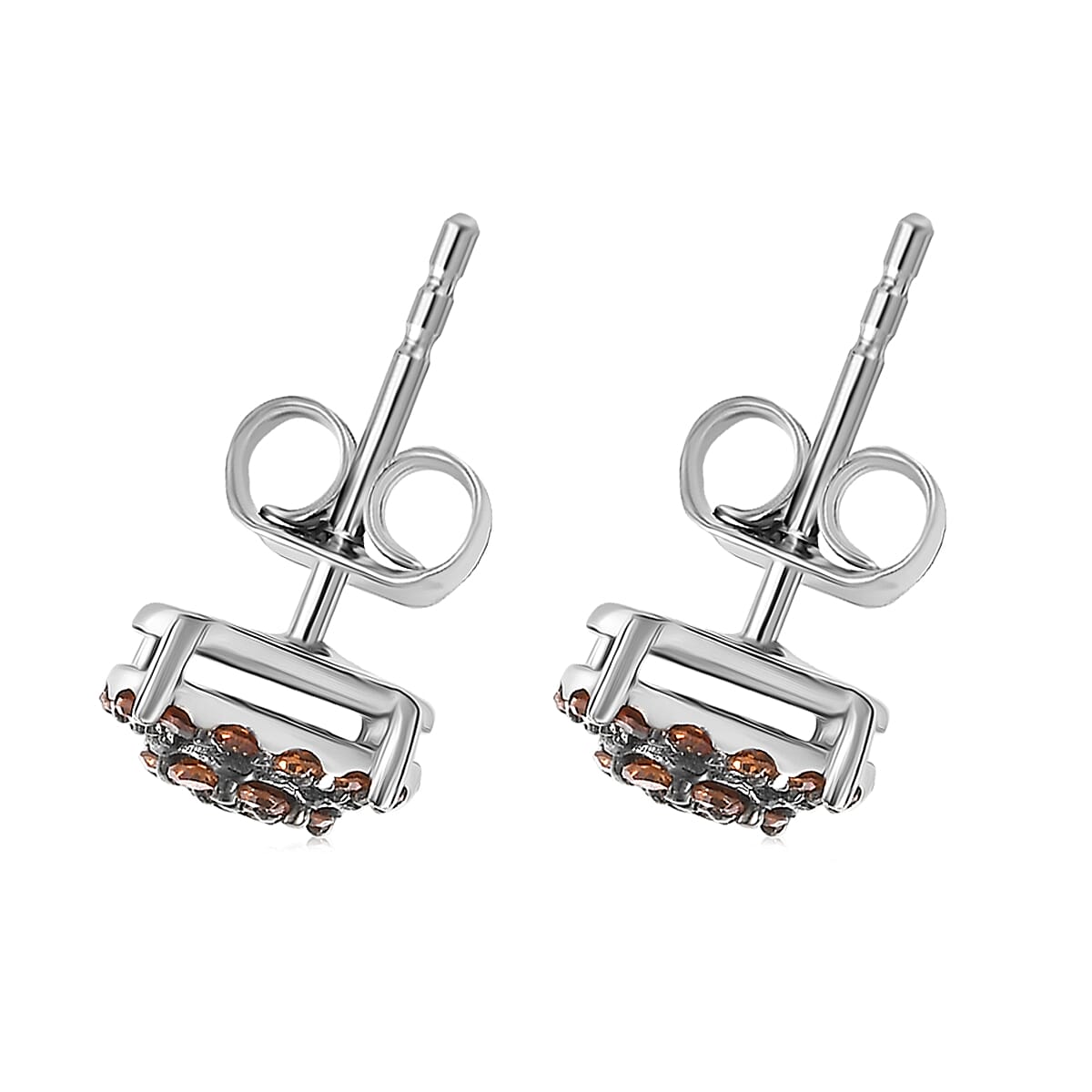 Luxuriant Lab Grown Red Diamond (IR) 0.50 ctw Rosetta Halo Studs Earrings in Rhodium Over Sterling Silver  image number 4