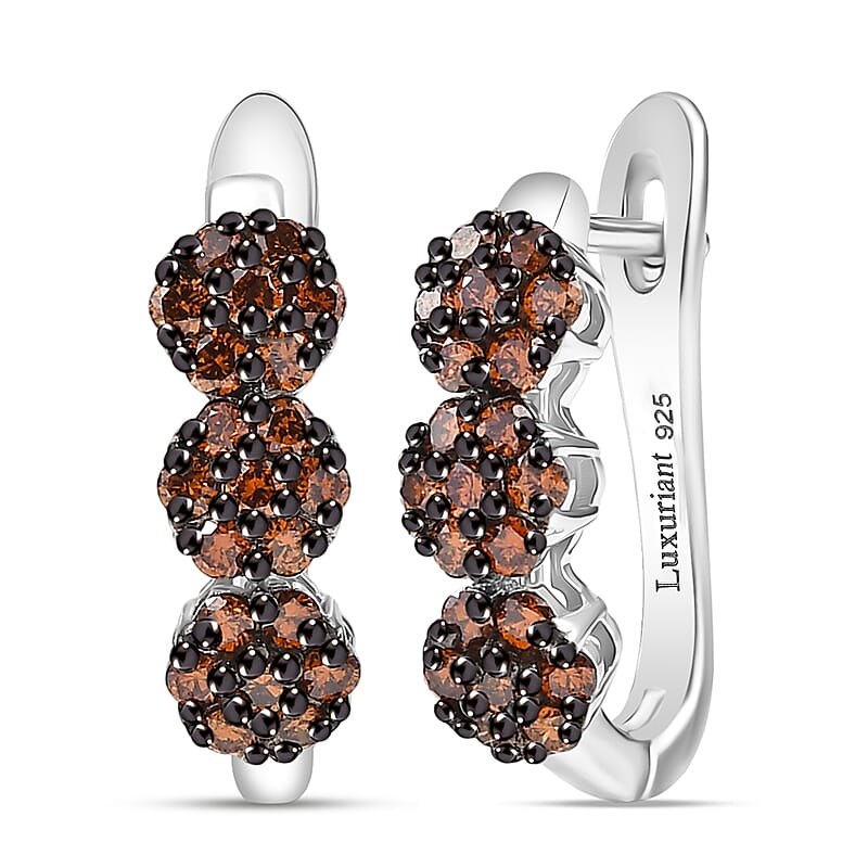 Luxuriant Lab Grown Red Diamond (IR) 1.00 ctw Crimson Bloom Line Earrings in Rhodium Over Sterling Silver