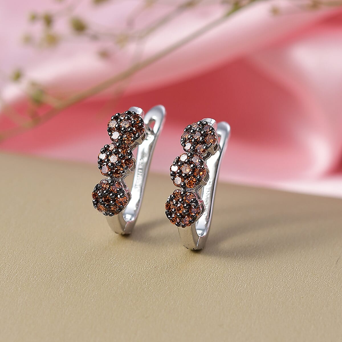 Luxuriant Lab Grown Red Diamond (IR) 1.00 ctw Crimson Bloom Line Earrings in Rhodium Over Sterling Silver image number 1