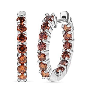 Luxuriant Lab Grown Red Diamond (IR) 1.90 ctw Scarlet Glow Hoop Earrings in Rhodium Over Sterling Silver 