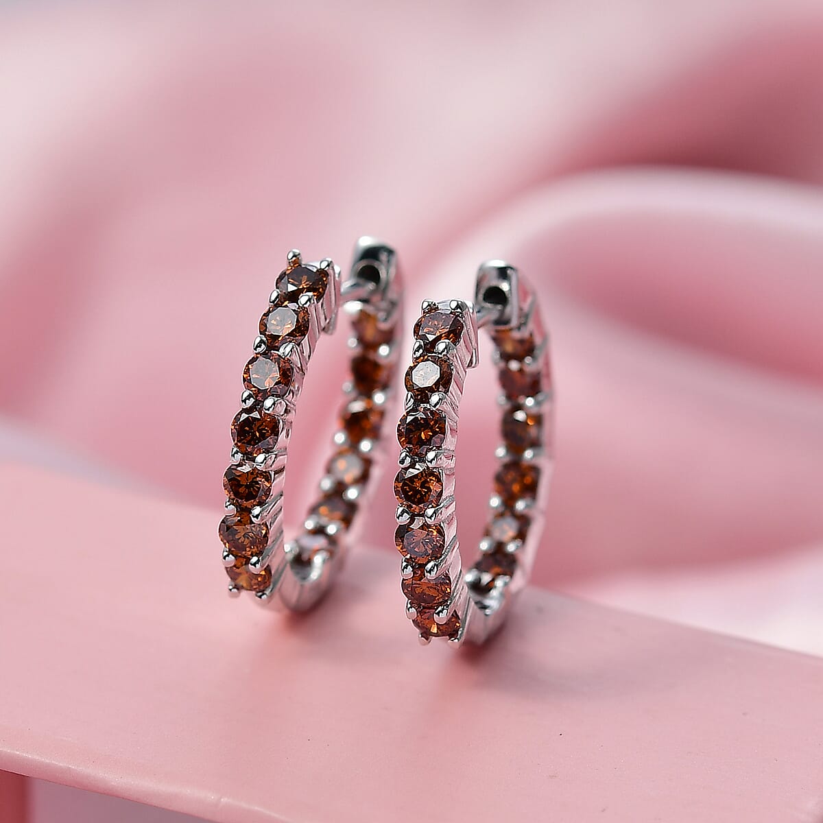 Luxuriant Lab Grown Red Diamond (IR) 1.90 ctw Scarlet Glow Hoop Earrings in Rhodium Over Sterling Silver  image number 1