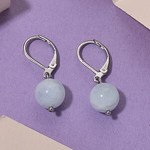 Dainty Aquamarine 15.00 ctw Beaded Lever Back Earrings in Stainless Steel