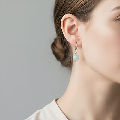 Dainty Aquamarine 15.00 ctw Beaded Lever Back Earrings in Stainless Steel