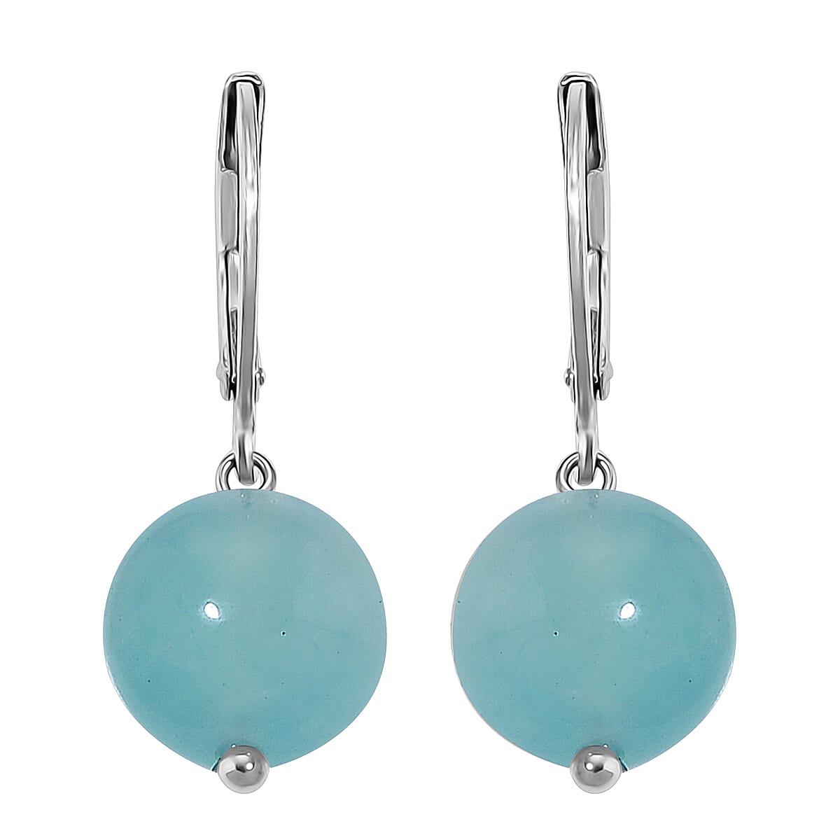 Dainty Aquamarine Beaded Lever Back Earrings in Stainless Steel 15.00 ctw