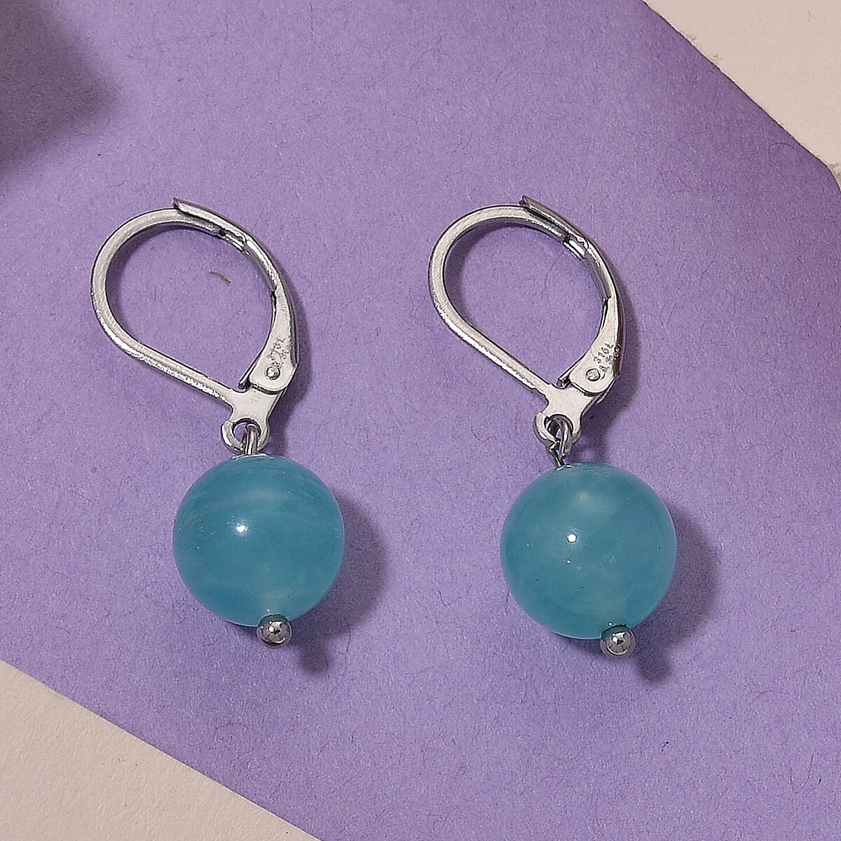 Dainty Amazonite 15.00 ctw Beaded Lever Back Earrings in Stainless Steel image number 1