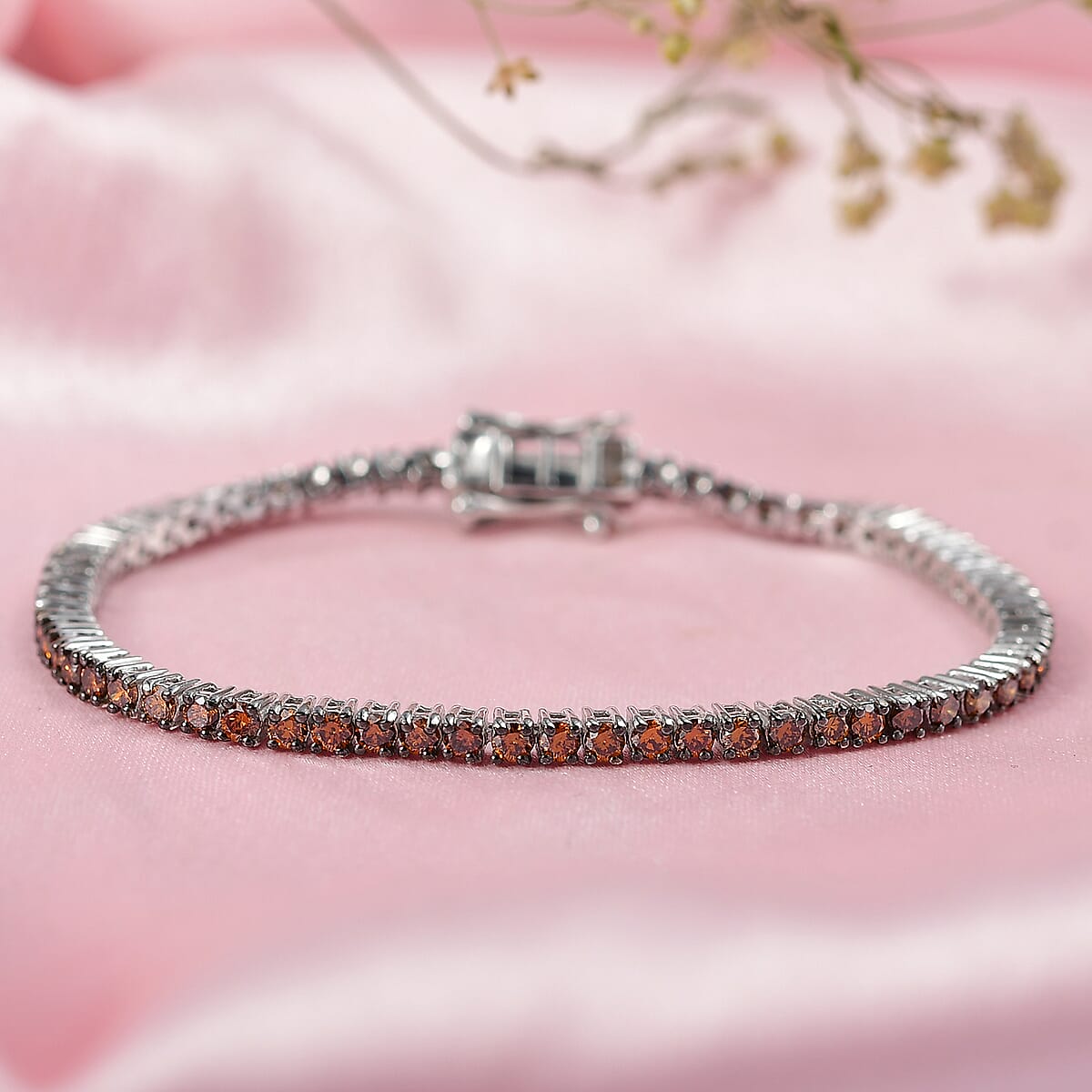 Luxuriant Lab Grown Red Diamond (IR) SI 3.00 ctw Scarlet Glow Bracelet in Rhodium Over Sterling Silver (6.50 In) image number 1