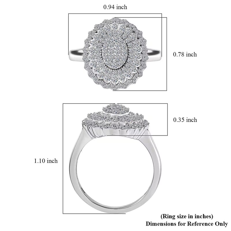 Luxuriant Lab Grown Diamond Ring in Rhodium Over Sterling Silver 1.00 ctw (Size 10.0)