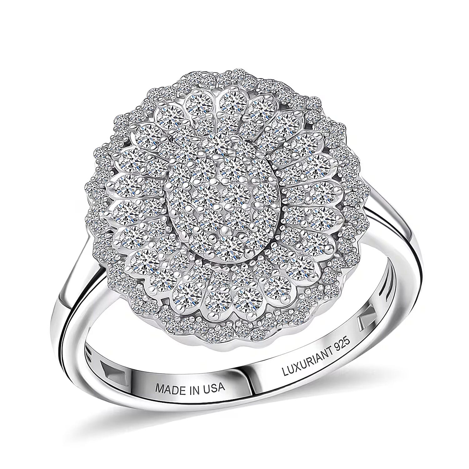 Luxuriant Lab Grown Diamond Ring in Rhodium Over Sterling Silver 1.00 ctw (Size 5.0)