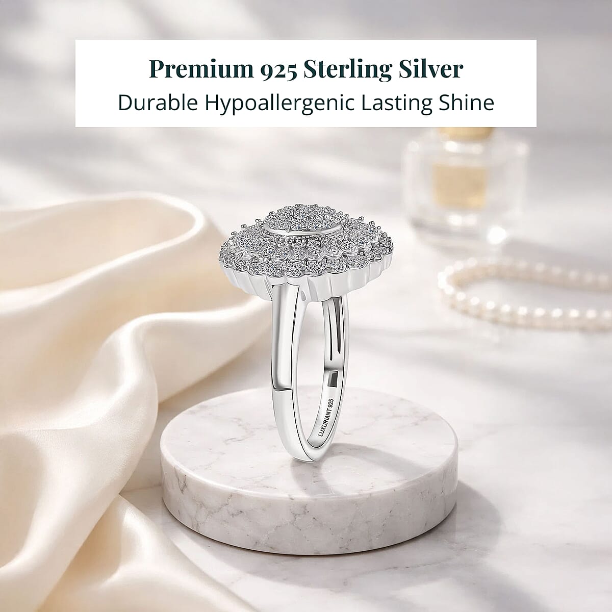 Luxuriant Lab Grown Diamond Ring in Rhodium Over Sterling Silver 1.00 ctw (Size 5.0) image number 2