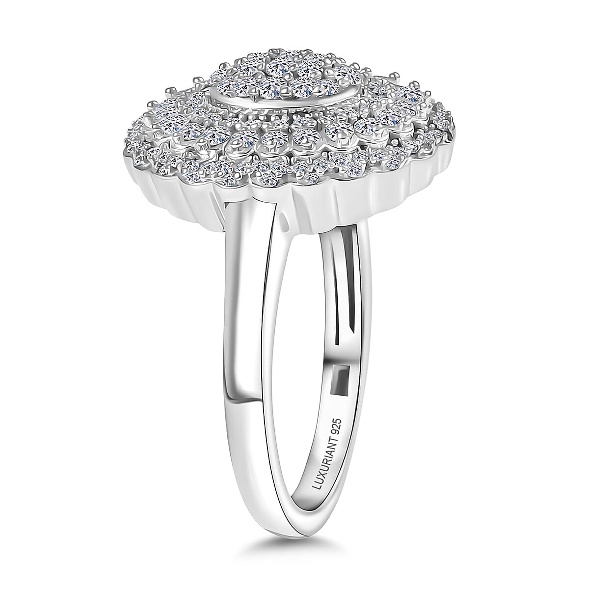 Luxuriant Lab Grown Diamond G-H SI 1.00 ctw Bloom Crest Ring in Rhodium Over Sterling Silver (Size 9.0) image number 3