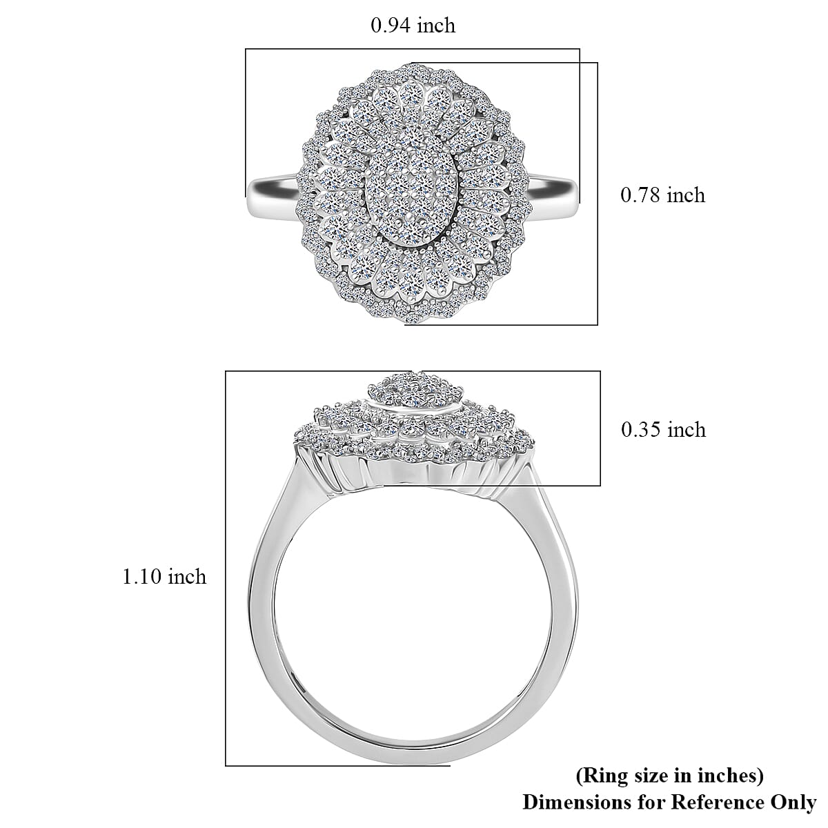 Luxuriant Lab Grown Diamond G-H SI 1.00 ctw Bloom Crest Ring in Rhodium Over Sterling Silver (Size 9.0) image number 5