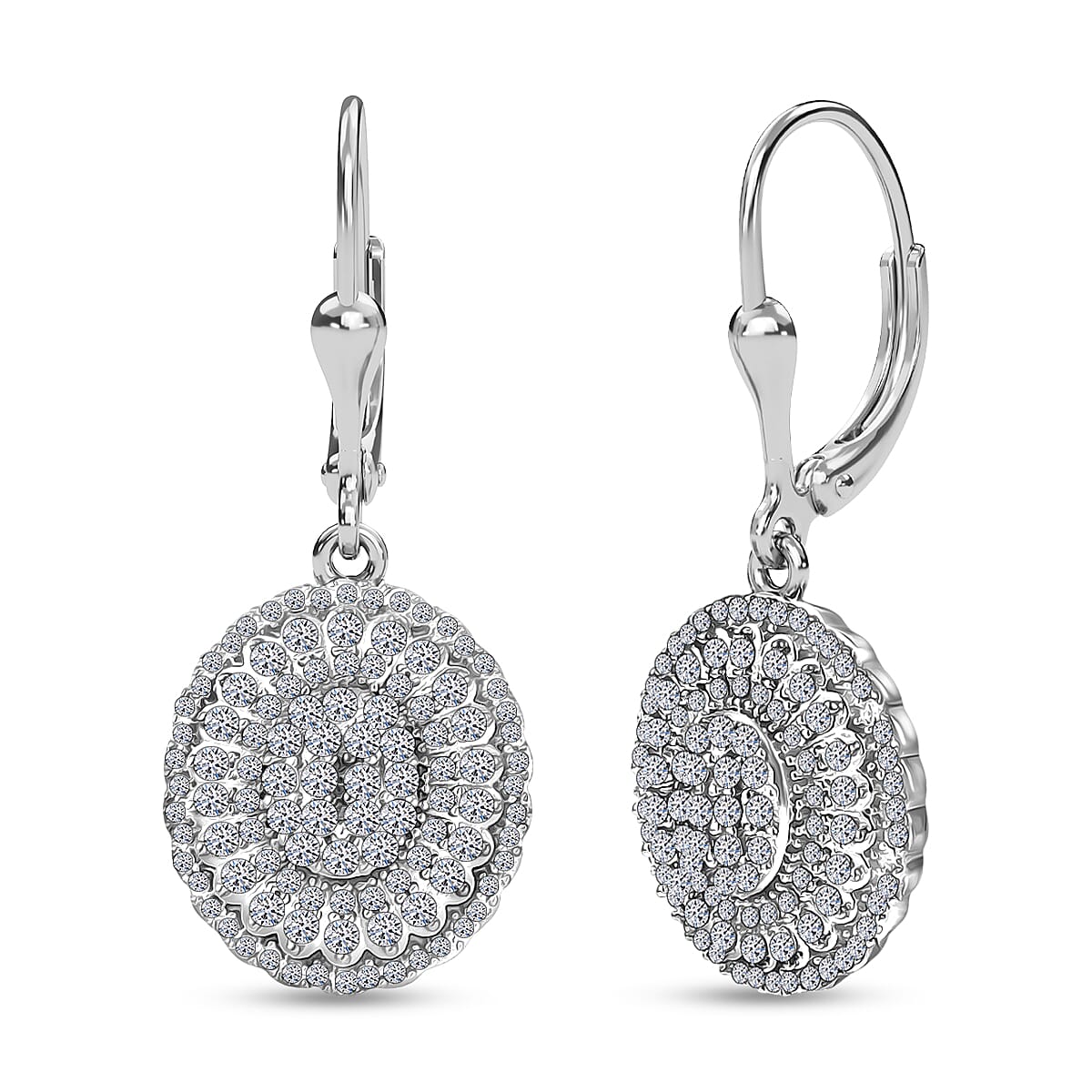 Luxuriant Lab Grown Diamond G-H, SI 1.00 ctw Bloom Crest Earrings in Rhodium Over Sterling Silver image number 0