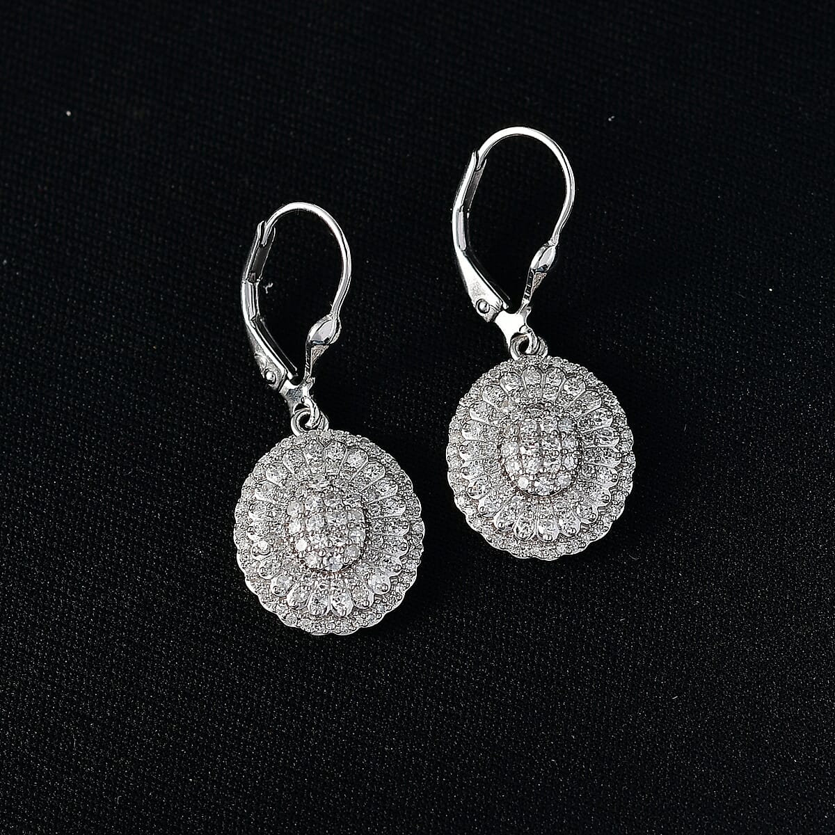Luxuriant Lab Grown Diamond G-H, SI 1.00 ctw Bloom Crest Earrings in Rhodium Over Sterling Silver image number 1